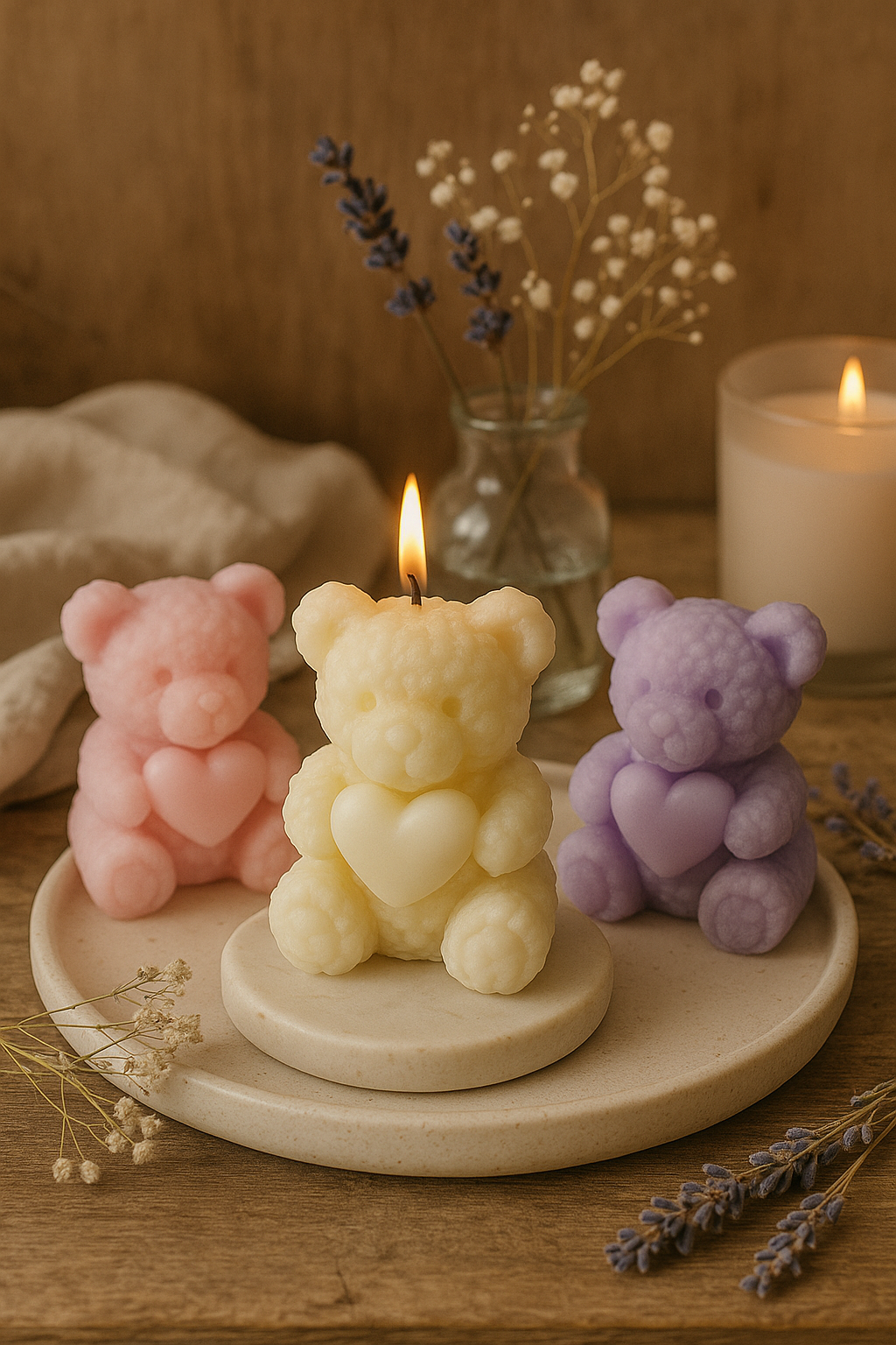 Heart Teddy Candle